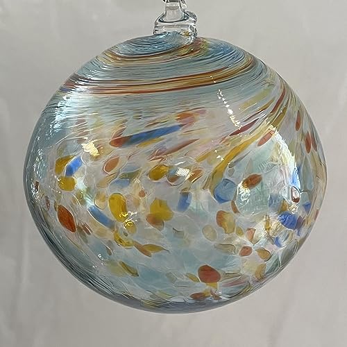 Kugel zum hängen Dekokugel Fensterkugel Bunte Glaskugel Ornament türkis bunt gedreht Fensterdekoration mundgeblasenes Kristallglas Durchmesser ca. 9 cm Oberstdorfer Glashütte