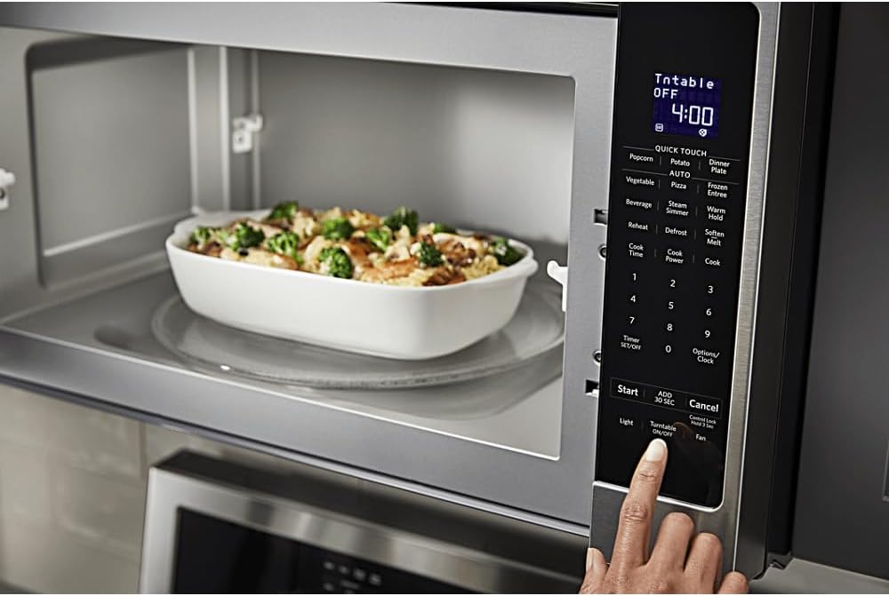 Close-up of KitchenAid microwave control panel