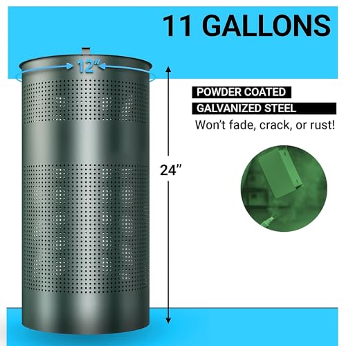 Image of Flash Furniture Kessler 11.5 Gallon Stainless Steel Outdoor Trash Can with Lid, Freestanding or Mountable Design, 20 Trash Bags Included, Green
