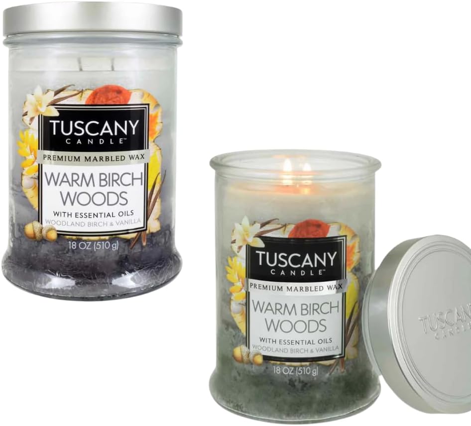 Warm Birch Woods Long-Lasting Scented JAR Candle (18 OZ)-2PACK, Gray