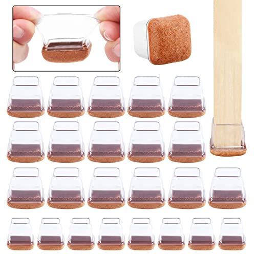 24 protectores para patas silla, tapas silicona para patas silla con almohadillas de fieltro antideslizantes, fundas transparentes para patas silla mesa para evitar arañazos en el suelo madera dura Cover