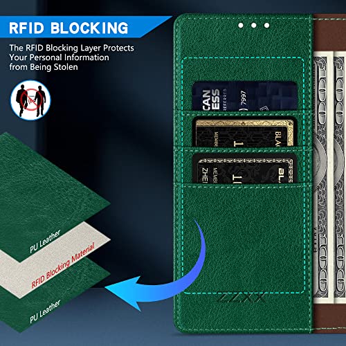 Image of ZZXX for Samsung Galaxy S25 Plus Wallet Case with [RFID Blocking] Card Slot Kickstand Magnetic Closure Leather Flip Fold Protective Phone Case for Galaxy S25 Plus 5G Case Wallet(Green-6.6 inch)