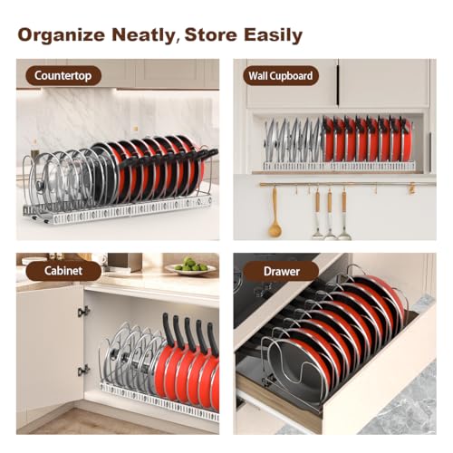 Housolution P723314022246 Pot And Pan Organizer Rack For Cabinet, Stainless Steel Expandable Pot Lid Organizer thumb #5