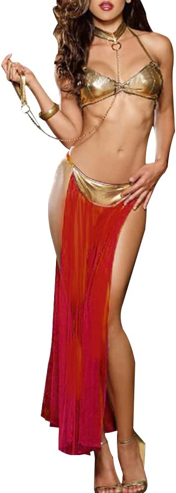 Sexy Babydoll Lingerie Set Women Belly Dance Cosplay Costume Arab Sheer Strappy Bra Egyptian Queen Dress Latin Female Prisoner Suit with Collar Panties for Masquerade Halloween