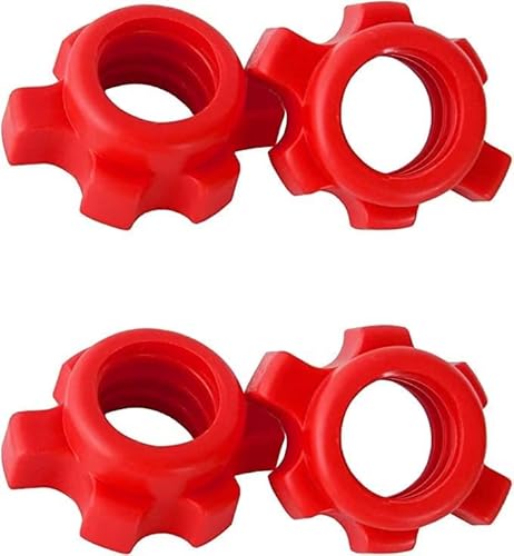 Lot de 4 haltères Longs Spin-Lock - Écrous hexagonaux pour Barres d'haltères, poignées d'haltérophilie - Accessoires pour entraînement, Sport, entraînement, Gym, Rouge Cover