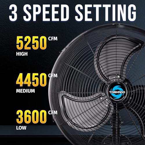 Tornado 20 Inch Pro Series Outdoor Wall Mount Fan, High Velocity, Waterproof, Oscillating, 3-Speed, 5250 CFM, UL Listed – For Industrial, Commercial, and Residential Use by Tornado - Image 3