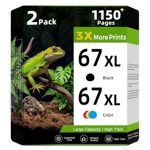 Image of 67XL Ink Cartridges Black /Color Combo Pack Replacement for HP Ink 67 XL 2PK | for HP67 HP67XL for 2855e 2800e 2755e 2700 4255e 4200e 6055e 6000 2852e 2827e 2700e 2734e 4155e 6455 6400 6458 6455e Printer