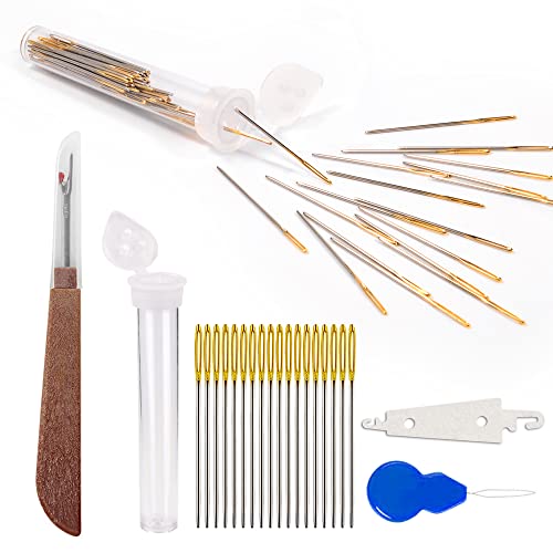 80Pcs Cross Stitch Needles Golden Large Eye Embroidery Hand Sewing Needles Size 22/24/26/28 With Threader Thread Unpicker For Cross Stitching (26#) #TOP6