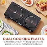 Elite Gourmet EDB-302BF# Countertop Double Cast Iron Burner, 1500 Watts Electric Hot Plate, Temperature Controls, Power Indicator Lights, Easy to Clean, Black - Image 3