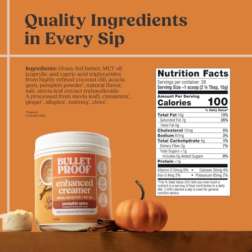 Image of Bulletproof Pumpkin Spice Creamer, 14.8 Ounces, Keto Coffee Powder Creamer with MCT Oil and Grass-Fed Butter