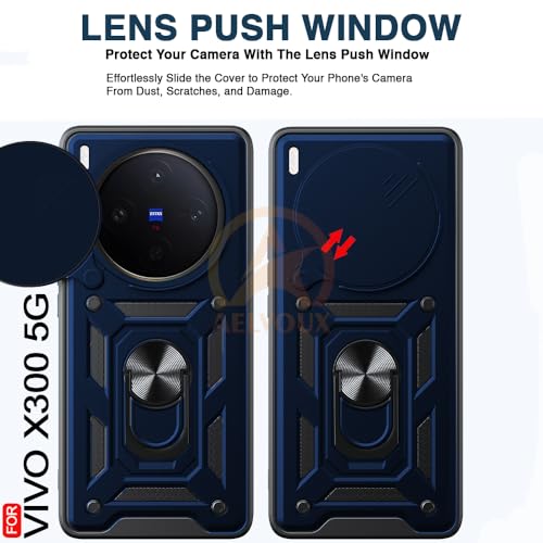 Image of Armor Bumper Back Cover Case for Vivo X300 5G Rotating Camera Cover, Ring Holder & Kickstand | Heavy Duty & 360 Degree Protection Vivo X300 5G Back Cover (Blue)