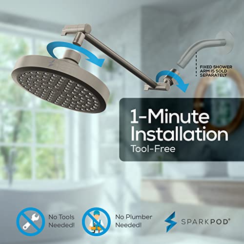 Sparkpod Rain Shower Head With Shower Arm Extension - High Pressure Rain - Luxury Modern Look - No Hassle Tool-Less 1-Min Installation (11" Shower Arm Extension, Nickel (Brushed Finish)) #TOP5