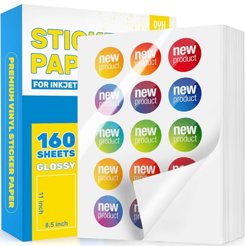 QYH Glossy Sticker Paper for Inkjet & Laser Printer - 160 Sheets...