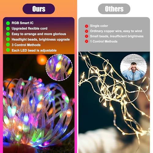 Image of Fairy Lights 66FT /20M, 200 LEDs RGB Smart IC Multicolor String Lights | APP & Remote Control, Music /Voice Sync Color Changing, IP67 Waterproof String Lights for Bedroom, Party, DIY