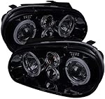 Carpartsinnovate For 99-06 Golf GTI R32 Mk4 Glossy Black Smoke Halo Projector Headlights