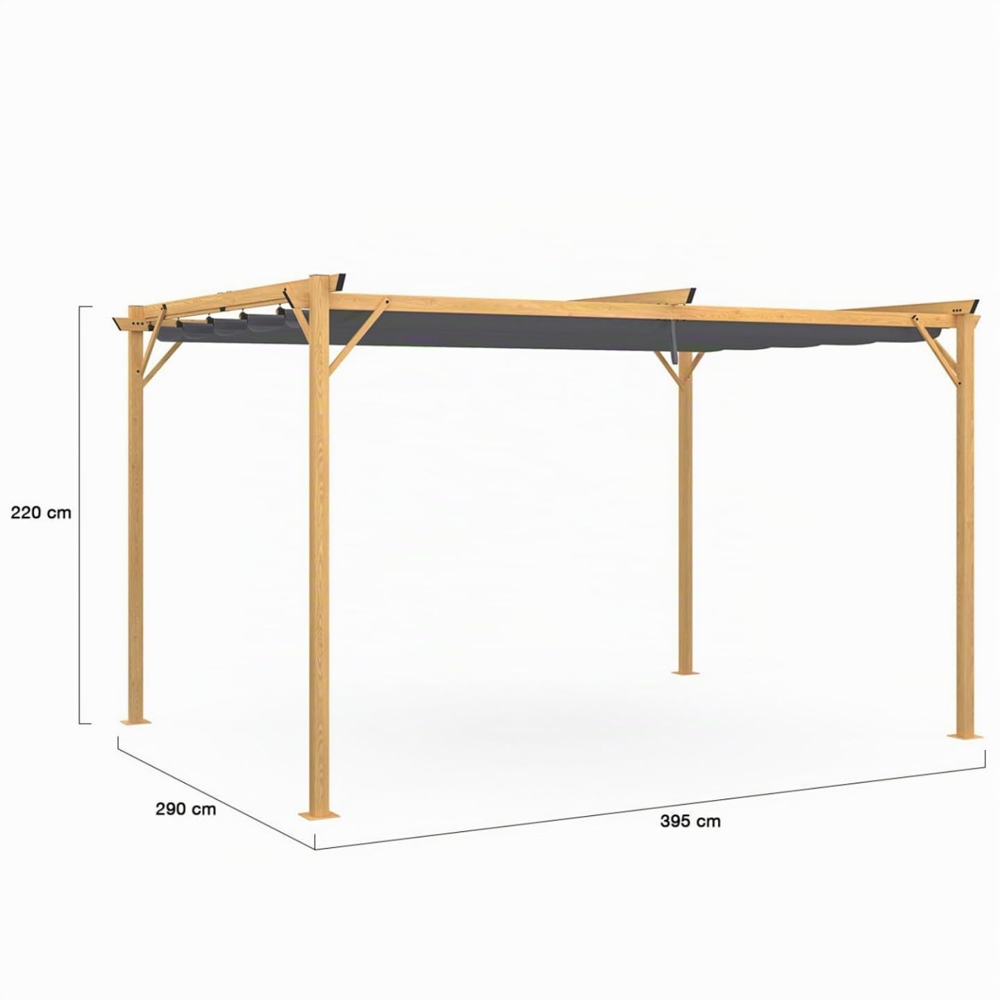 IDMarket - Pérgola retráctil techo 4 patas 3x4 M cenador efecto madera tela gris antracita