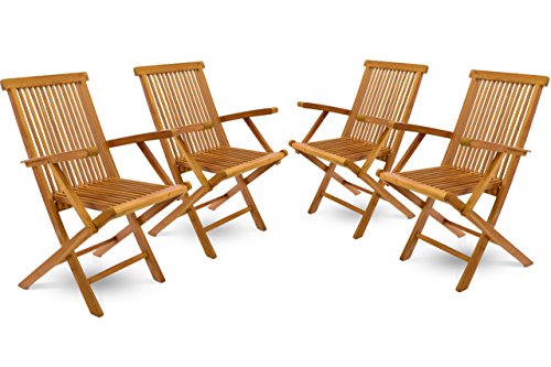 Divero Divero 4 Stück Teakholz Klappstuhl Gartenstuhl Balkonstuhl - Teakstuhl klappbar behandelt kompakt - für Camping Garten Balkon Terrasse - braun 4er Set