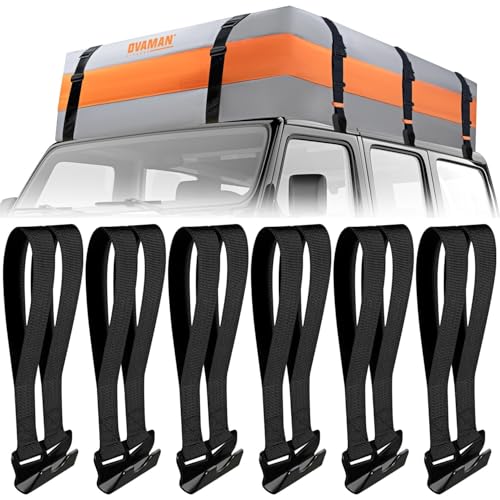 6 Car Door Hook Straps with Double Loops - Universal Roof Rack Straps for Secure Cargo, No Roof Rack Needed, Heavy-Duty Waterproof Design, Compatible with Most Cars（Black）