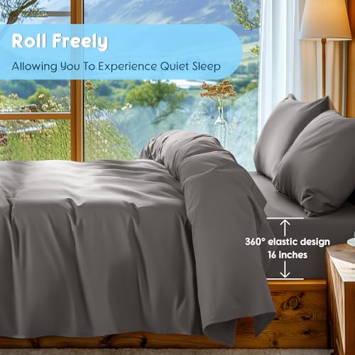 Image of SONORO KATE 1000 Series 100% Egyptian Cotton King Sheet Set,4 Pieces | Soft,Breathable Long Staple,Sateen Weave,Luxury 5-Star Hotel Bed Sheets,16 inch Deep Pocket,Dark Grey