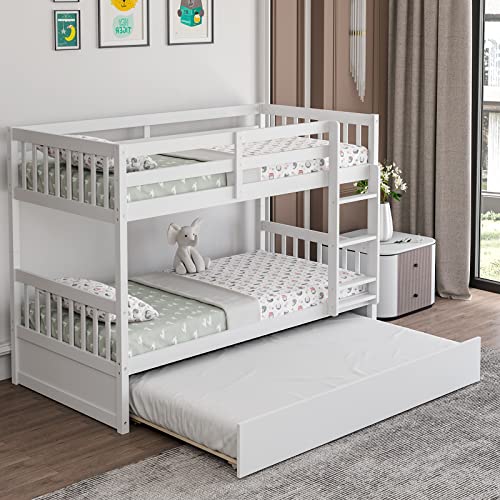 Giantex Twin Over Twin Bunk Bed with Trundle, Convertible Platform Bed Frame with Ladder & Solid...