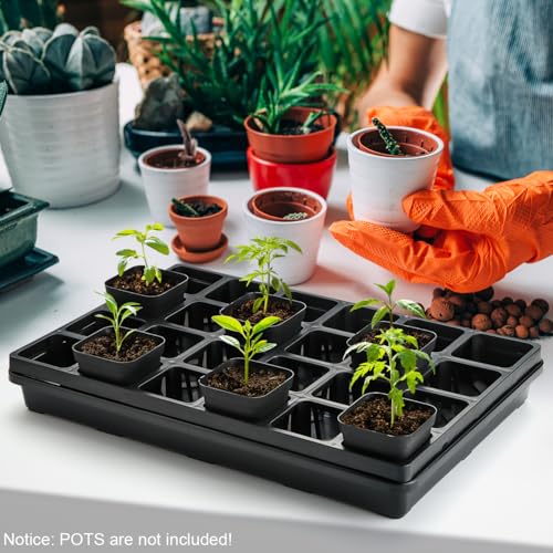 RooTrimmer 10 Pack Nursery Pots Trays (17"x11"x2"), Plastic Flat Seed Starter Trays, Durable Carrying Seedling Starter Tray, Reusable Tray for Planting and Collecting Drainage Water (Black) - Image 9