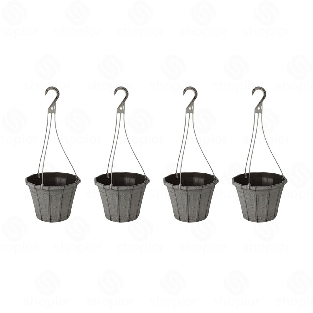 Calista Hexagonal Planter, Urn Planter & Hanging Basket | Vintage Rust Finish – Decorative Garden Pastic Plant Pot | Lightweight Weatherproof Indoor Outdoor (Hanging Basket-25cm-Vintage Rust-Pack 4)