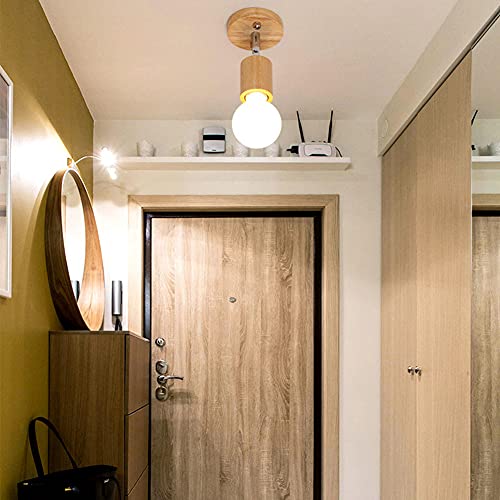 Puhui Plafonnier LED en métal et bois, E27, applique murale rétro, vintage, spot orientable et rotatif, plafonnier pour salon, chambre, escalier et couloir (sans ampoule) Cover