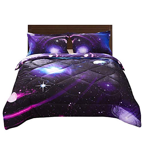 ENCOFT 3D Galaxy Comforter Sets Full Size for Teen Kids,Universe Space Comforter Bedding Sets 3 Piece, 1 Comforter, 2 Pillowcases (Full, Galaxy Purple Comforter Sets)