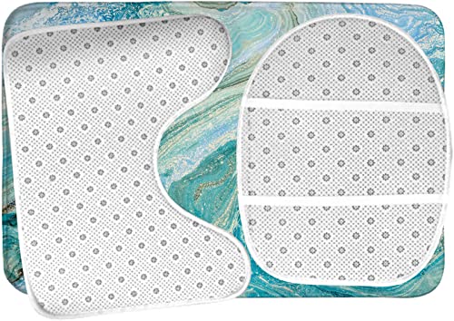 3-teiliges Badezimmerteppich-Set, kreativer Hintergrund mit abstrakten, ölgemalten Wellen, waschbarer Badeteppich, rutschfest, mit Rückenpolster, Konturteppich und Toilettendeckelbezug – Bild 6