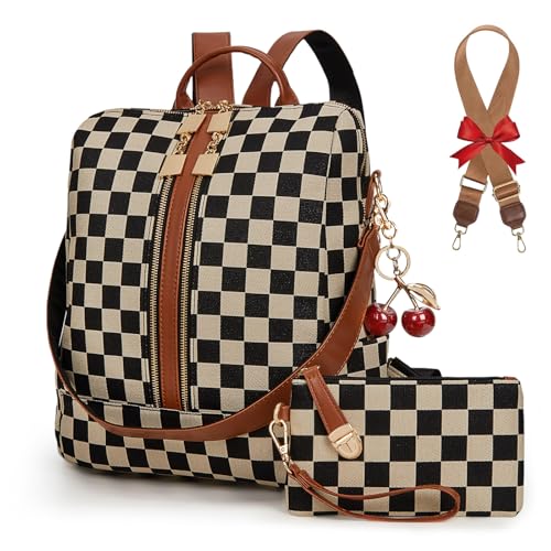 Lushandy Checkered Backpack Purse for Women Laptop Backpack for Work Travel - image 1