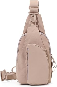 mygreen Sling Bag for Women, Leather Fanny Packs Crossbody Purse, Small Chest Bag with RFID Blocking, Khaki
