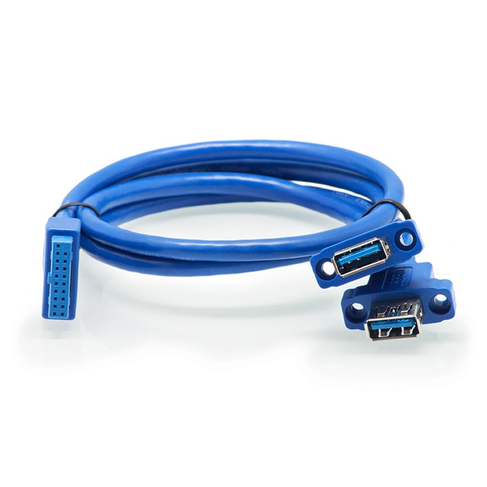 20 Pin USB 3.0 Motherboard Header to 2-Port USB Converter Cable – Internal 19/20 Pin Mainboard Connector Adapter, Dual USB 3.0 Female Extension Lead for PC-image-1