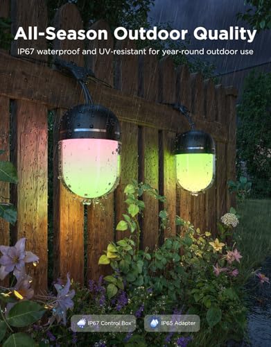 Image of Govee Outdoor Chromatic String Lights, 32.8ft RGBIC Outdoor Lights, 55 RGB LEDs per Bulb, Uni-IC Control, 111+ Scenes for Patio, IP67 Waterproof, Compatible with Alexa, Google, Matter, App Control