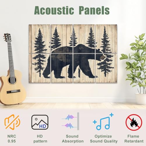8 Pack Paneles Acústicos Decorativos Absorbentes de Sonido Estilo Rústico con Diseño de Bosque y Oso, 48"x32" miniatura 3