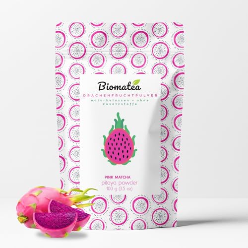Biomatea Premium Drachenfrucht Pulver | Rein naturbelassen & ohne Zusätze | 100 g Pitaya Powder | Gefriergetrocknet Pink Pitaya Pulver | Pink Matcha Latte | Freeze Dried Dragon Fruit vegan