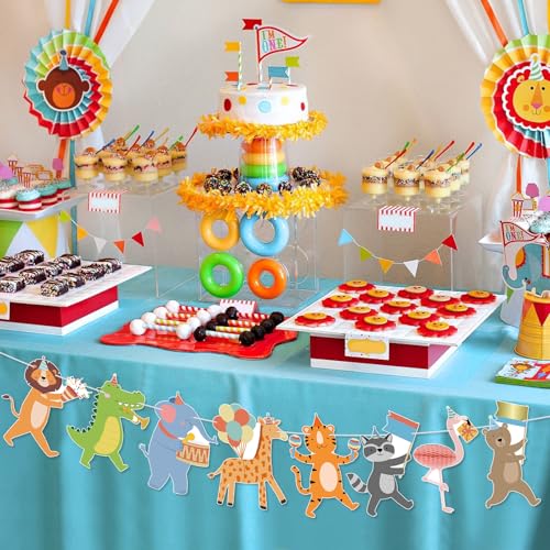 Image of Hooqict Party Animal Banner Animal Birthday Party Decorations Happy Birthday Garland Banner for Kids Girls Boys Zoo Carnival Decorations Supplies