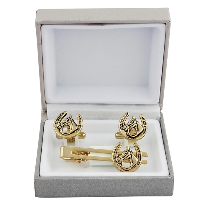 Cufflinks Luxury Golden Horse and Horseshoe Cufflink and Tie Pin Set for Men's Formal Wear-image-5