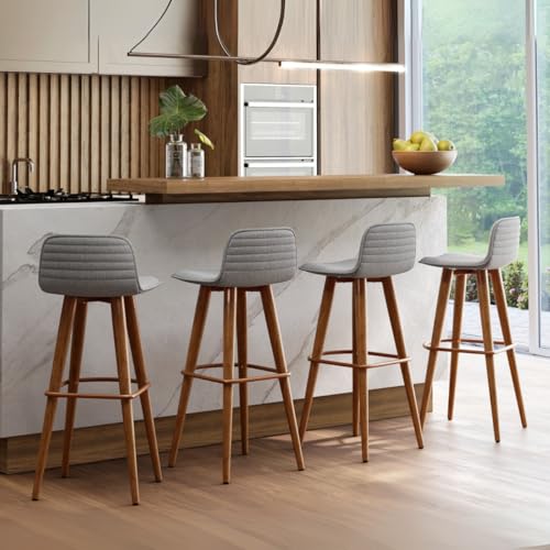 Kit 4 Banquetas Linea Altas para Bancada balcão de cozinha cobre tecido Cinza