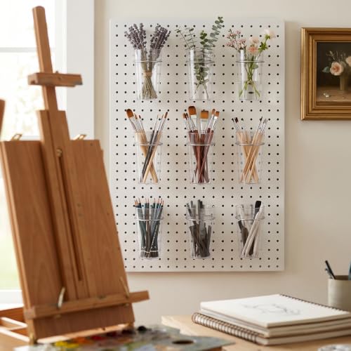 Image of Pegboard Cups With Loops, 9 Pack Clear Peg Board Pencil Holder Organizer
