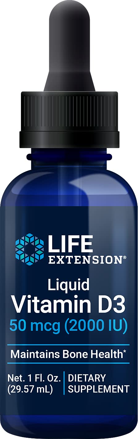 Life Extension Liquid Vitamin D3 50 mcg (2000 IU) Potent Drops with MCTs - Healthy Immune System Function, Bone Health, Co...