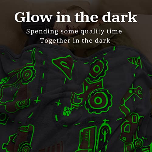 Image of Glow in The Dark Blanket Boys Gifts for Kids Fuzzy Cozy Warm Soft Fleece Glowing Tractor Blankets for Bed Sofa Couch Unique Gifts Construction Truck Throw Blanket for Boys Teens 50 inchx60 inch