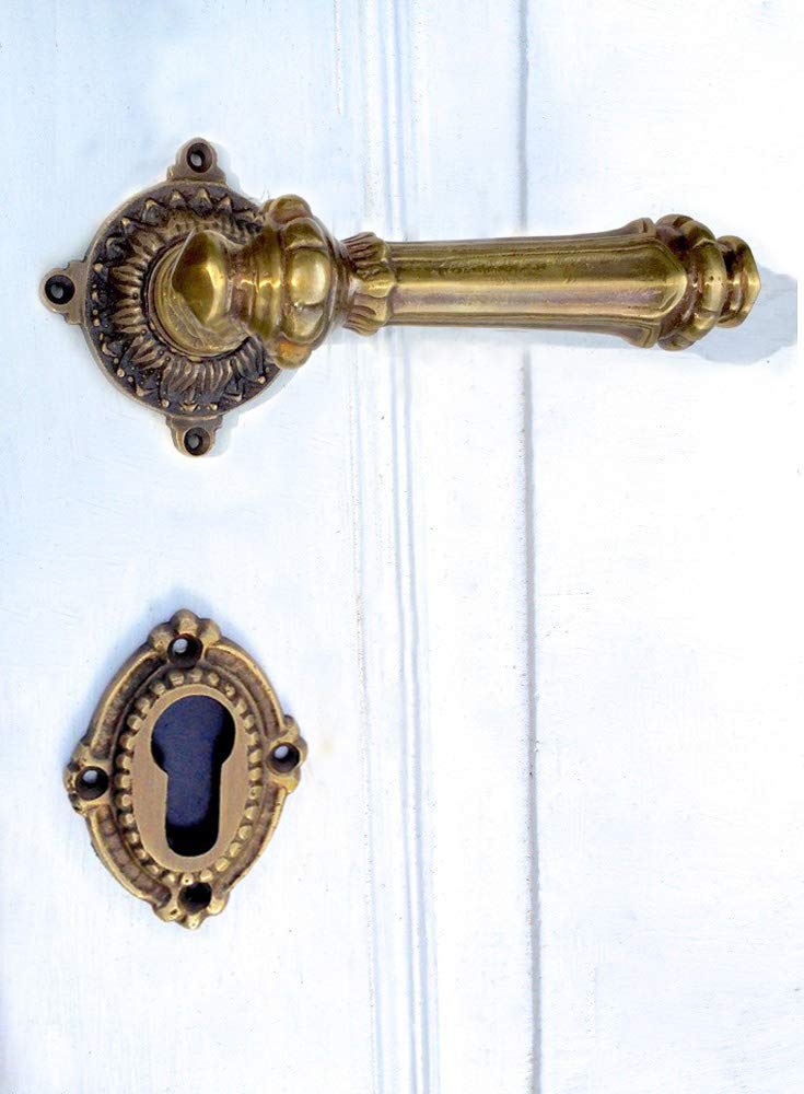 Antikas - Maniglia per porta di casa, in ottone anticato, con 2 ganci e rosette eleganti