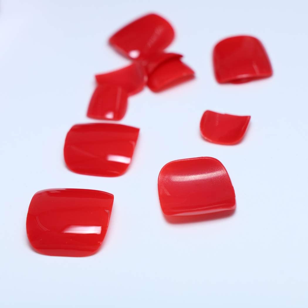 Yienate False Nail for Toe Red Chic Exquisite Fake Nail for Toes Full Cover Nail Tips Foot Nails 24Pcs, 1 count (Pack of 24) - Image 5