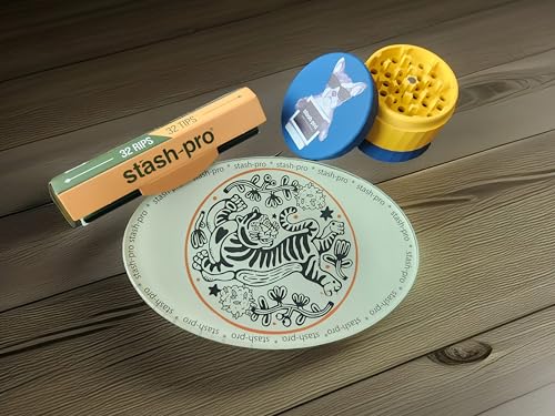 Image of Stash-Pro Oval Toughened Glass Tray - 15.5cm x 10.5cm Premium Rolling & Crush Tray with Tiger Artwork | Heat-Resistant, Durable & Easy to Clean