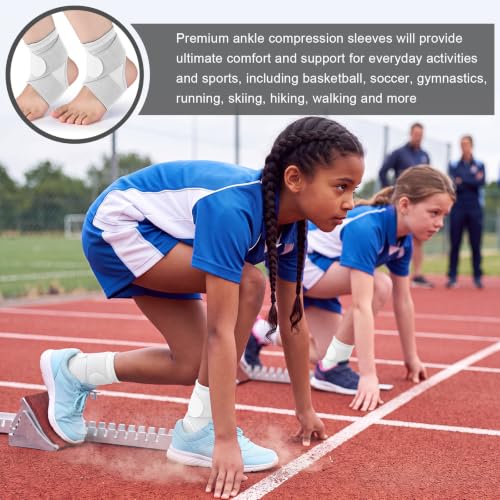 Image of Honoson 2 Pcs Ankle Brace Kid Ankle Support Youth Neoprene Lace up Compression Sleeve Foot Brace Stabilizer with Adjustable Strap for Sport Sprained Plantar Fasciitis Achilles Tendonitis(White,S)