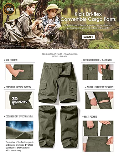 Cqr Kids Youth Hiking Cargo Pants, Upf 50+ Quick Dry Convertible Zip Off Pants, Outdoor Camping Pants, Convertible Army Green, Medium #TOP5