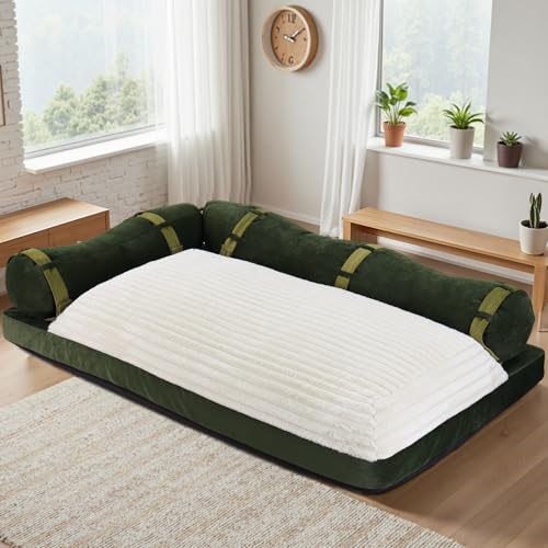 LELEFIDO Sofá Modular 180CM con Respaldo de Bambú, Sofá Cama Versátil para Salón, Dormitorio o Sala de Estar, Diseño Moderno y Cómodo, Sofas Cama para Uso Universal, Verde