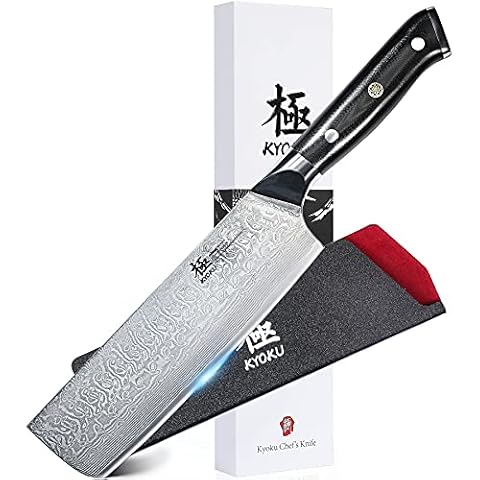 KYOKU Nakiri Knife - 7" - Shogun Series - Japanese VG10 Steel Core Damascus Blade - with Sheath & Case Cover