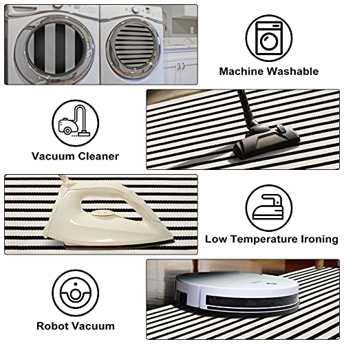 Collive Black And White Rug 3X5, Washable Cotton Woven Area Rug Farmhouse Layered Welcome Door Mat Front Porch Floor Throw Carpet For Kitchen Outdoor Decoration,Black Strips #TOP2