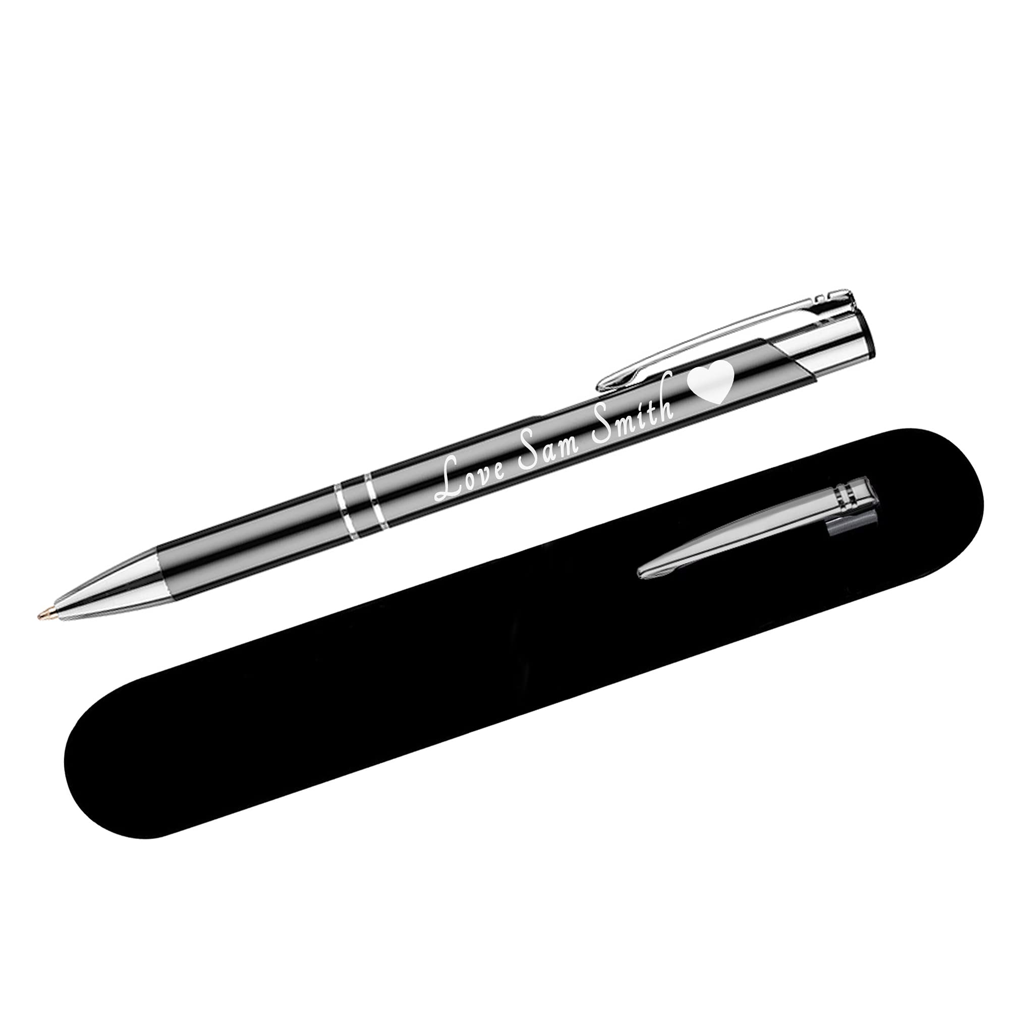Paul Clover Personalised Pens For Women and Men Blue Ink Ballpoint Engraved Pen - Black Refill Included - Lacquered Aluminium Finish - Optional Velvet Pouch & Gift Box